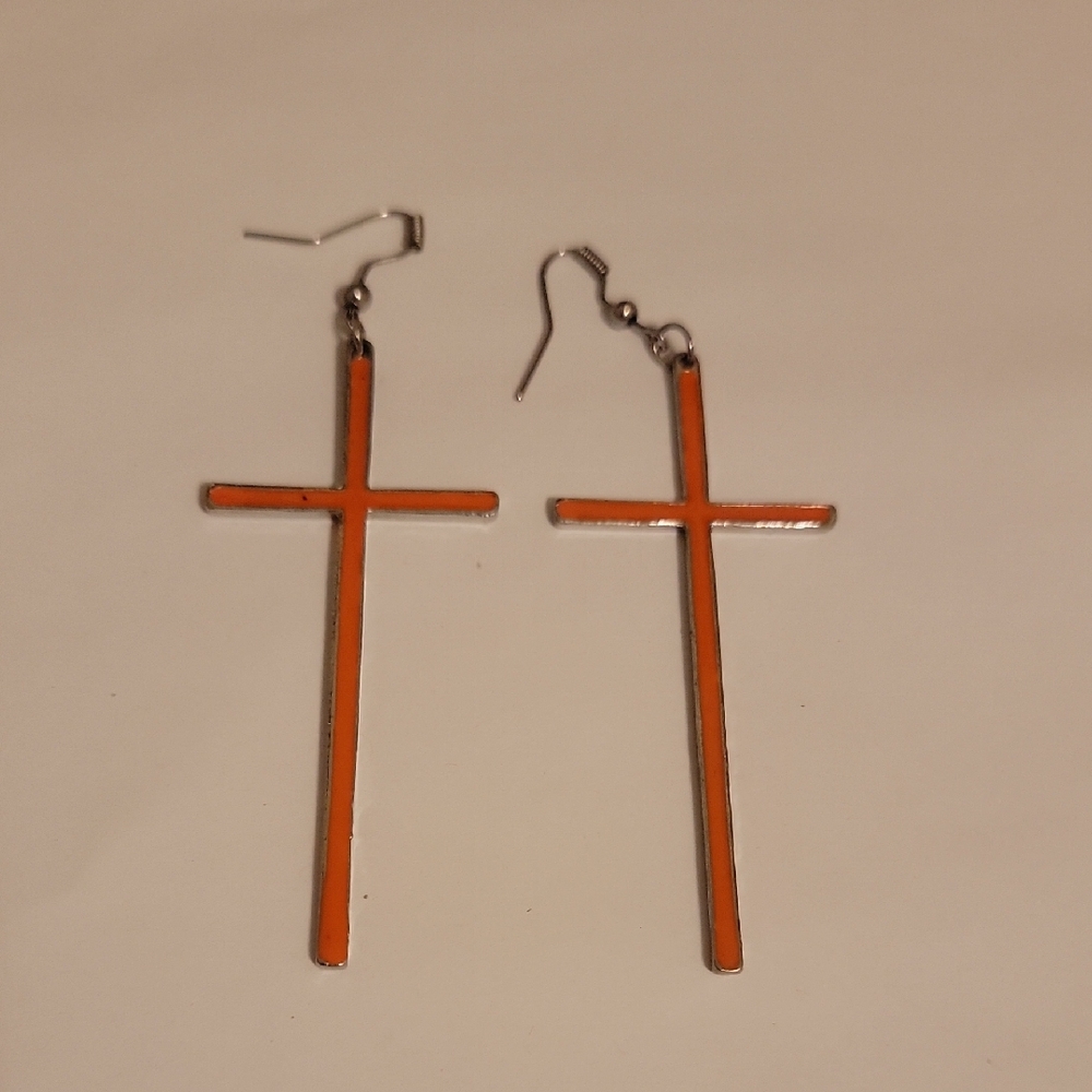 Bold Orange Cross Earrings